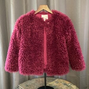 =^.^= Janie and Jack Faux Fur Teddy Coat Burgundy Youth 10-12 Women's XXS